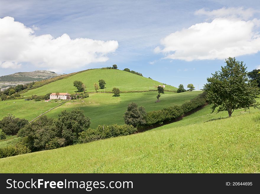 Green pastures in the mountains of Cantabria in northern Spain. Green pastures in the mountains of Cantabria in northern Spain