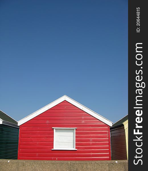 Red beach hut in Suffolk