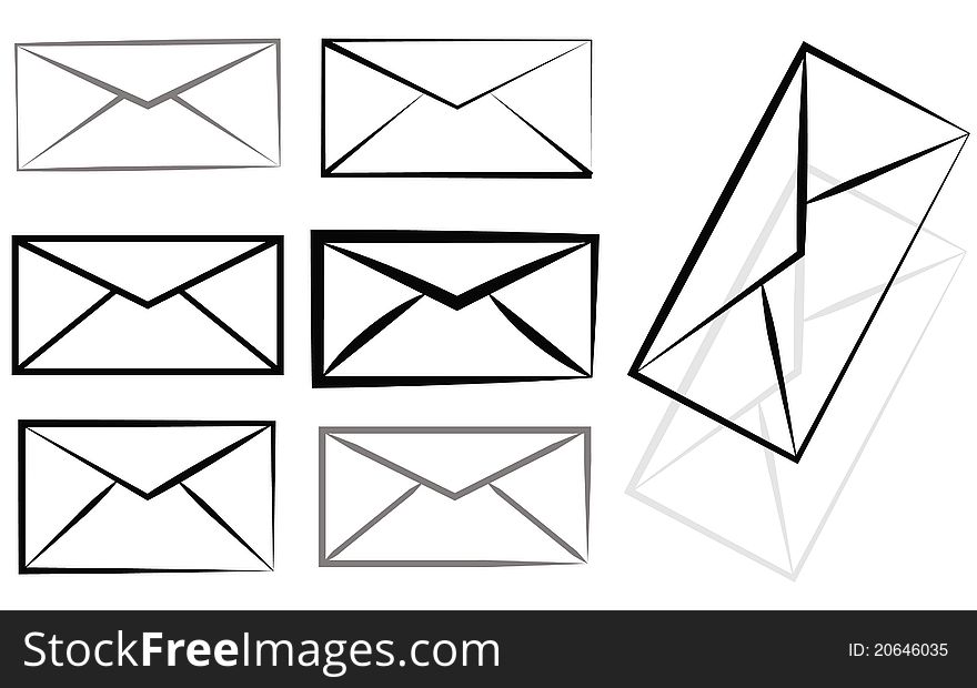 Set of gray and black envelopes representing communication. Set of gray and black envelopes representing communication