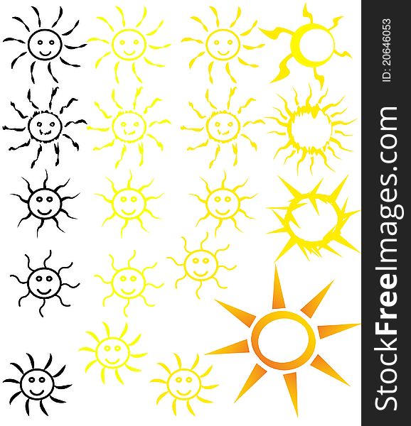 Set of different suns for comic books. Set of different suns for comic books