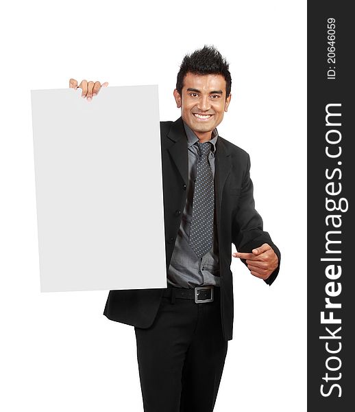 Businessman holding a blank sign