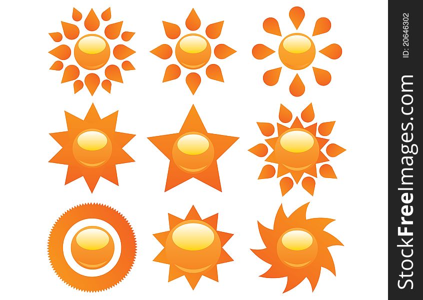 Set of sun icons isolated on white background