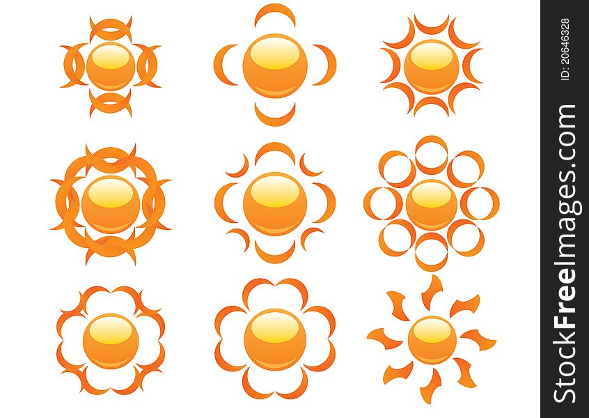 Set of sun icons isolated on white background