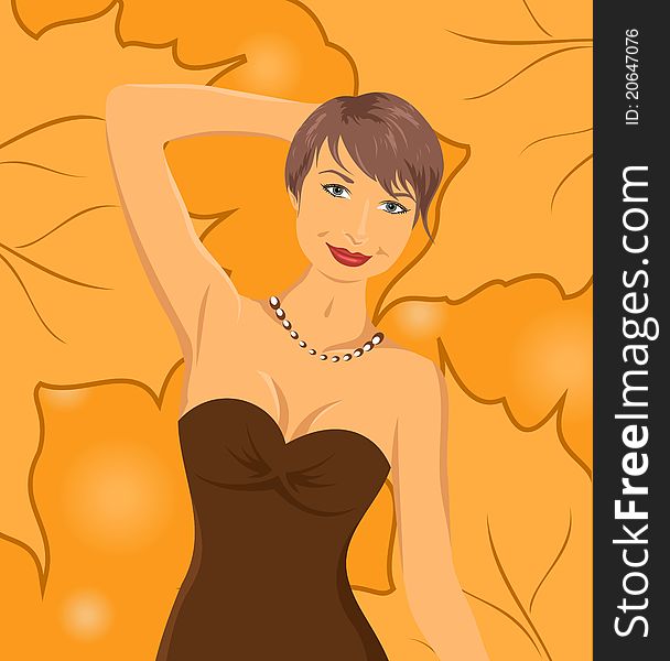 Illustration smiling girl on autumn background - vector