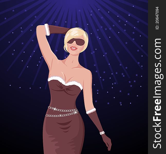 Illustration of christmas dance girl on disco party - vector. Illustration of christmas dance girl on disco party - vector