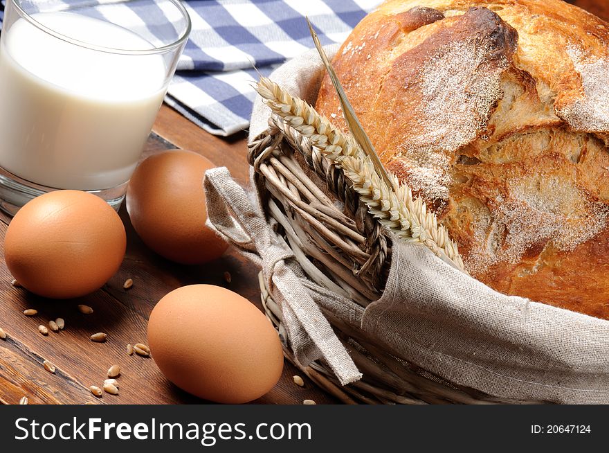 Set of traditional countryside breakfast on the wooden table