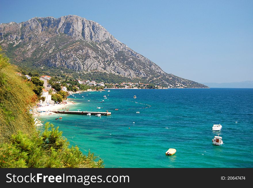 Picturesque view of adriatic coast of dalmatia in Gradac, Croatia