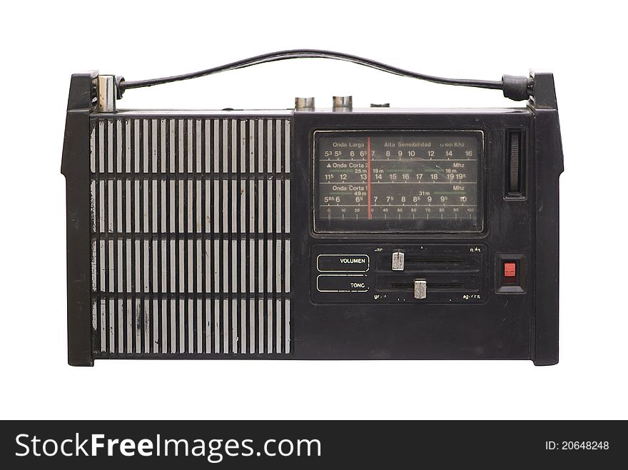 And old scratched radio receiver isolated over white background. And old scratched radio receiver isolated over white background.