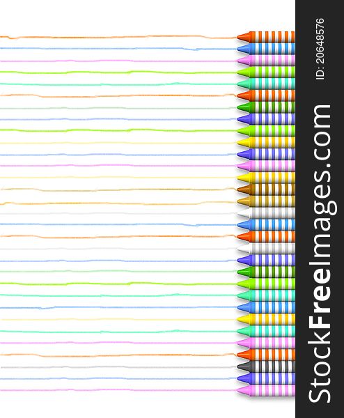 Background colorful crayons. Borders of the note.