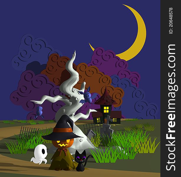 How are walking street at night in the haunted cemetery with bats and black cats jack o lantern. How are walking street at night in the haunted cemetery with bats and black cats jack o lantern.