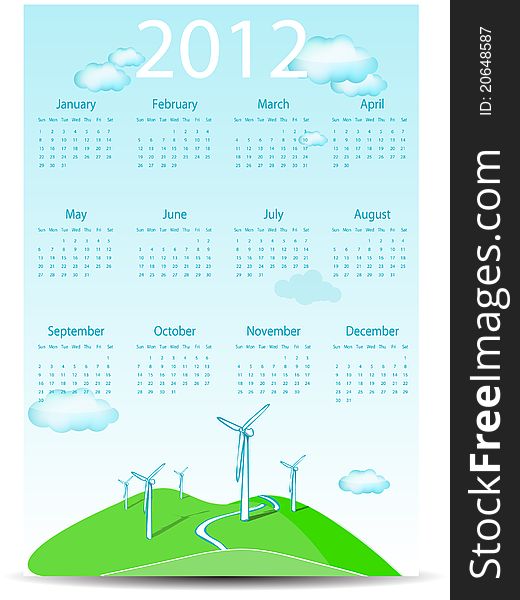 Abstract calendar wind turbines isolated on white