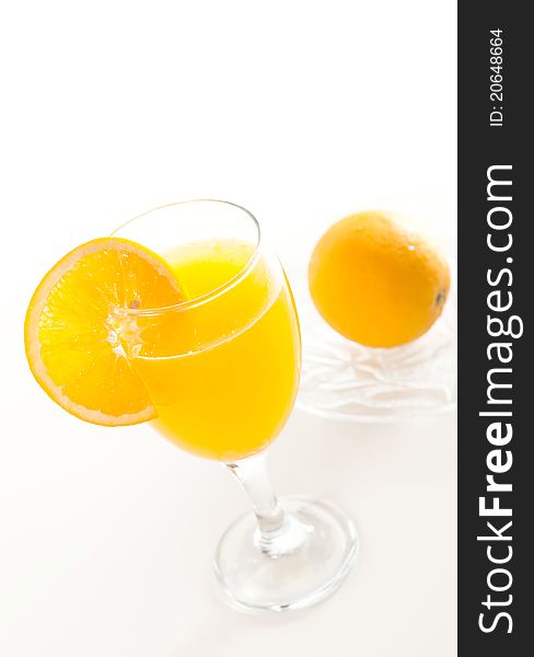 A glass of orange juice with empty space