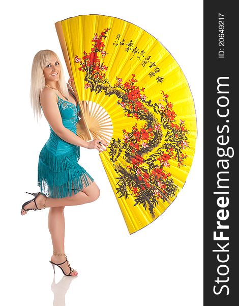 The girl with the big yellow fan