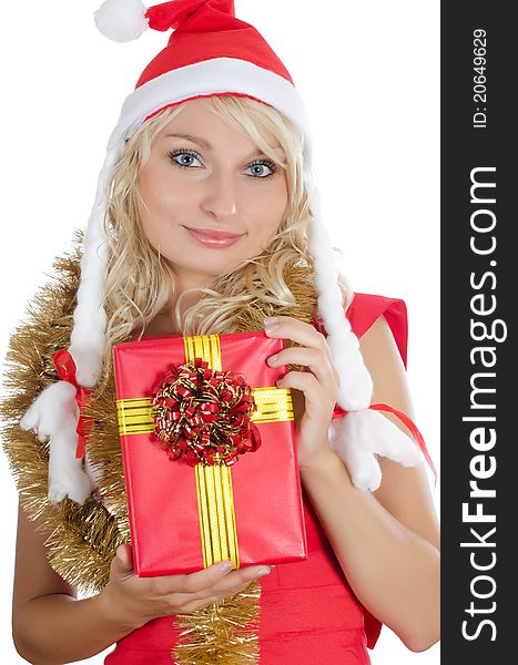 Christmas Girl With Gifts Isolated