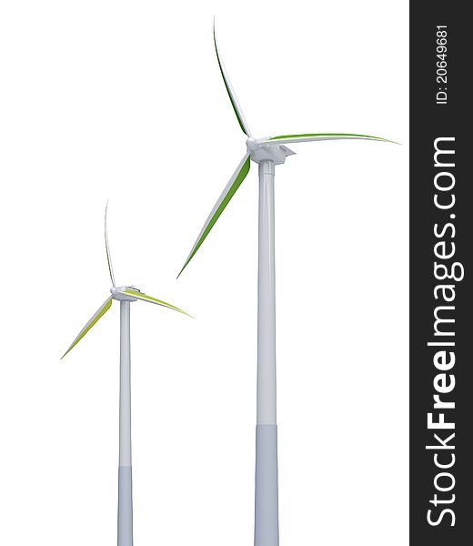 3d green windmills on the white background. 3d green windmills on the white background