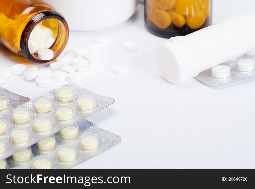 Packs of pills - abstract medical background