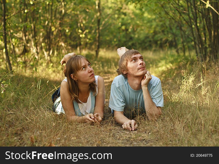 Couple dreaming in summer nature. Couple dreaming in summer nature