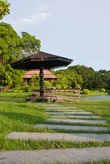 Stone Walkway And Wooden Bridge In Garden Stock Images Stone Walkway And Wooden Bridge In Garden Stock Images