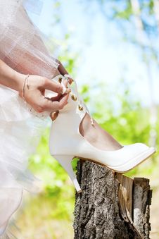 Bride Lacing White Shoes Stock Images
