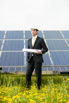 Engineer At Solar Power Station Royalty Free Stock Image Engineer At Solar Power Station Royalty Free Stock Image