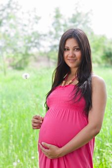 Pregnant Girl Outdoors Portrait Stock Photo