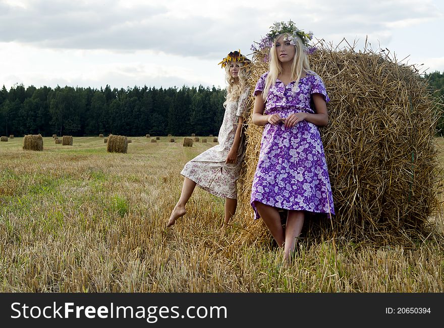 Two farm blondy beautiful girl. Two farm blondy beautiful girl