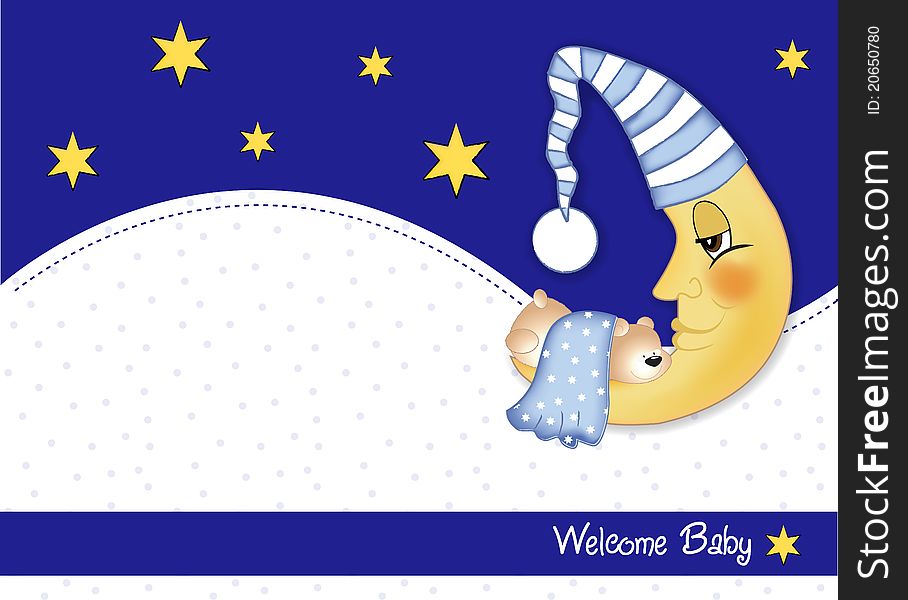 Welcome baby card with teddy bear
