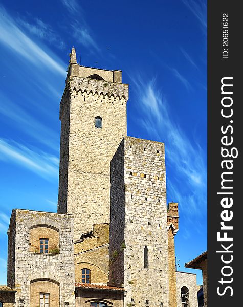 On the photo: Towers of noble citizens. San Gimignano, Italy