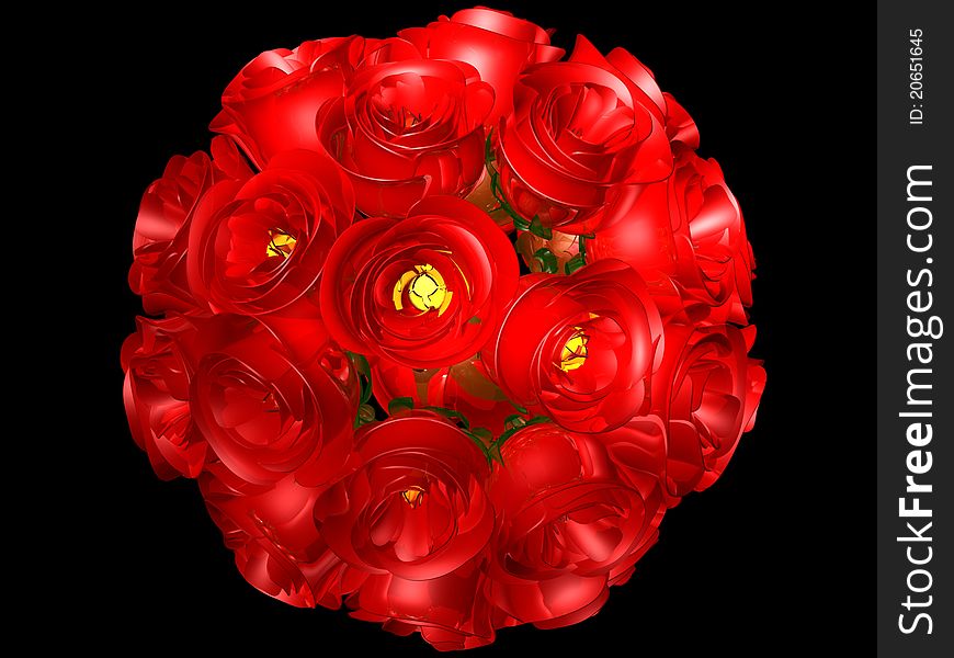3D image of red roses in bouquet. 3D image of red roses in bouquet