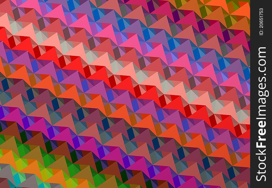 3D image of reflective multicolored triangles. 3D image of reflective multicolored triangles