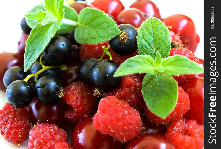 Cherries, raspberries and black currants. Cherries, raspberries and black currants