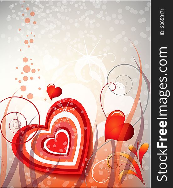 Red heart and patterns on red background. Red heart and patterns on red background