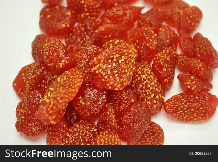 Dried strawberries on a white background