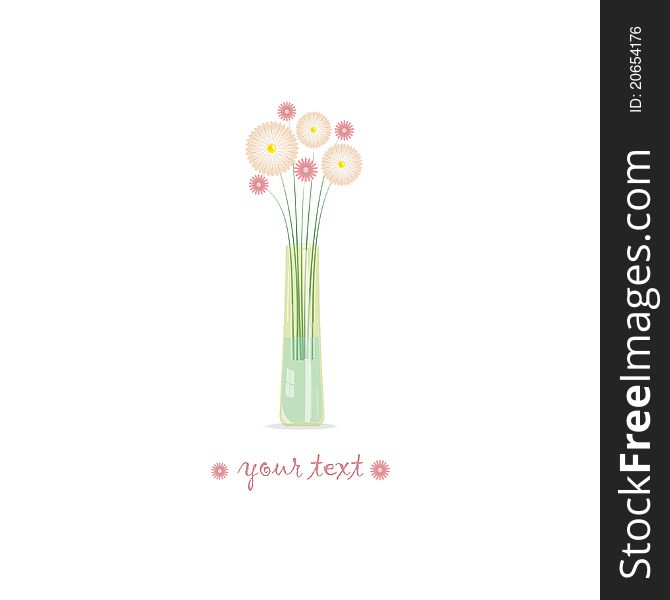 Flowers In Grass Vase, Vector Illustration