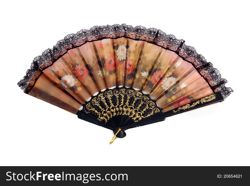 A Folding Fan Patterned Flowers Cloth