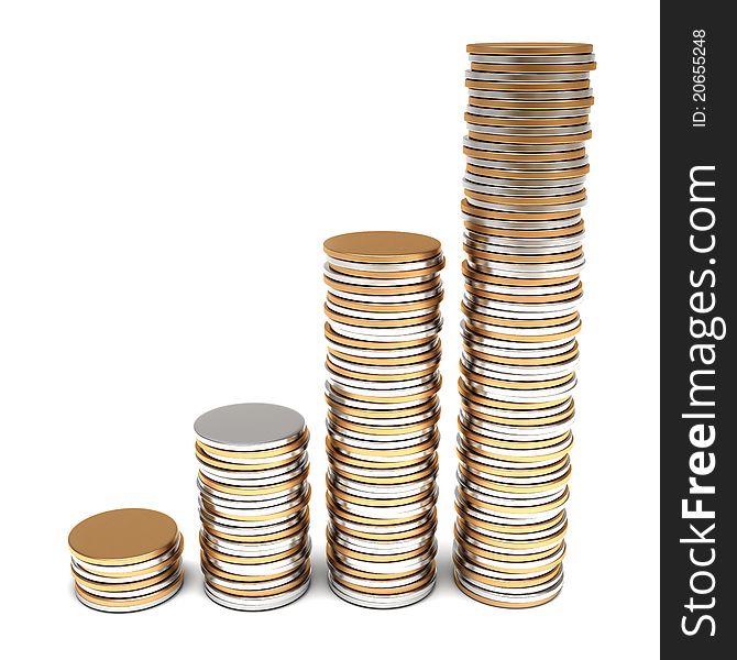 Golden And Silver Coins Stacks