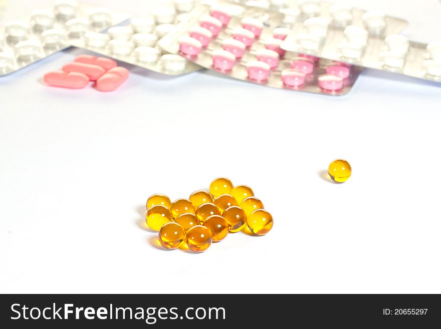 Pills on isolated white background. Pills on isolated white background