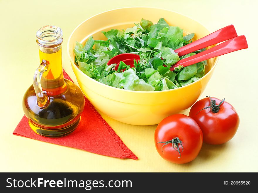 Preparing fresh salad. Still life.