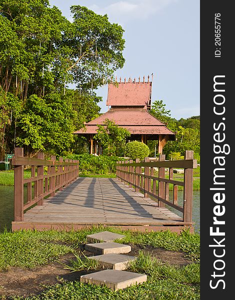Wooden bridge in the park,Thailand