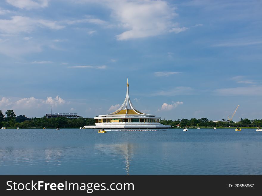 View of monument in lake at public park, Suanluang Rama 9, Thailand. View of monument in lake at public park, Suanluang Rama 9, Thailand