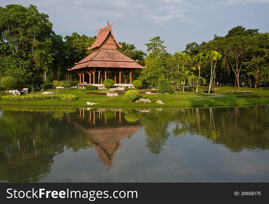 Thai style pavillion in garden
