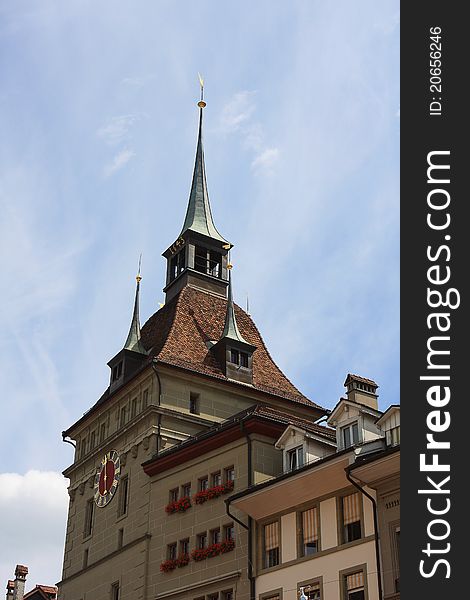 Medieval clock tower in old city of Bern, Switzerland. Medieval clock tower in old city of Bern, Switzerland