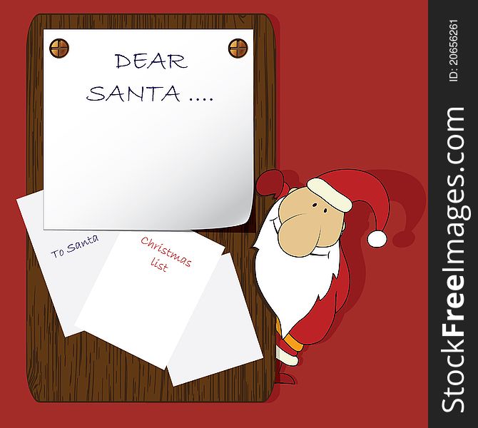 Christmas background with Santa. Empty blank on the wooden background with the space for your text.