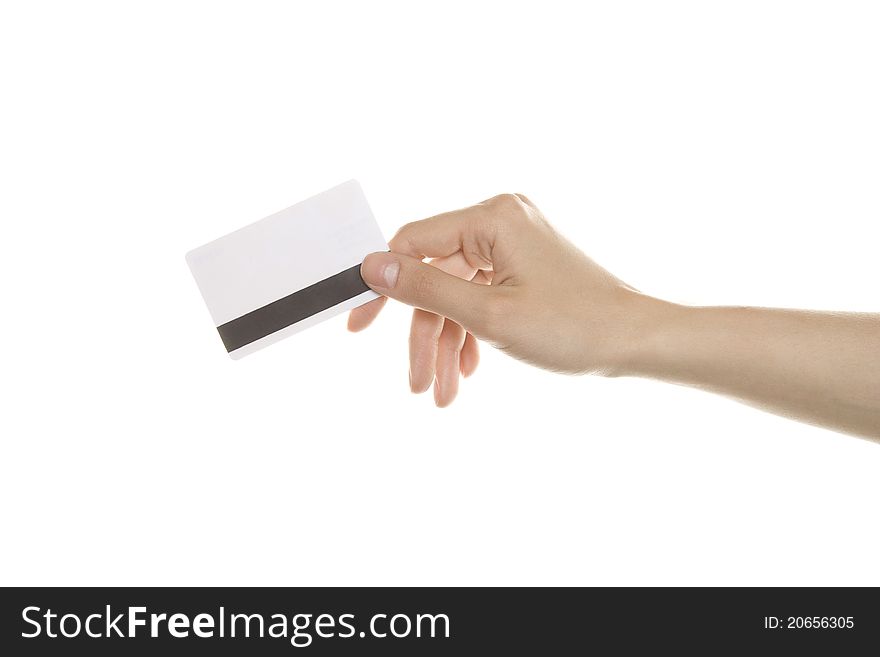 Plastic Card for purchases hanging from a rope next to gift boxes. Isolated on white background. Plastic Card for purchases hanging from a rope next to gift boxes. Isolated on white background