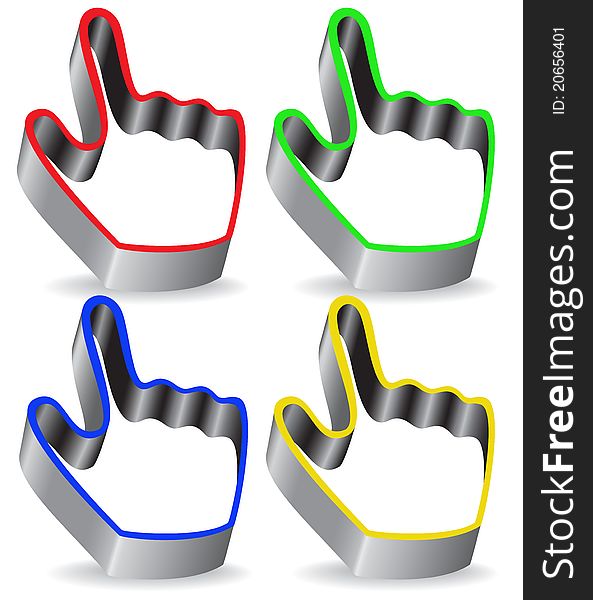 Set of colorful pointers in the shape of the hand. Set of colorful pointers in the shape of the hand