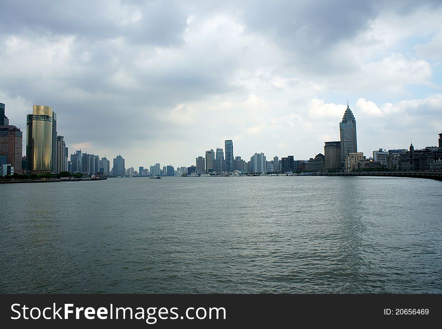 Panorama of Shanghai looking across the bund. Panorama of Shanghai looking across the bund