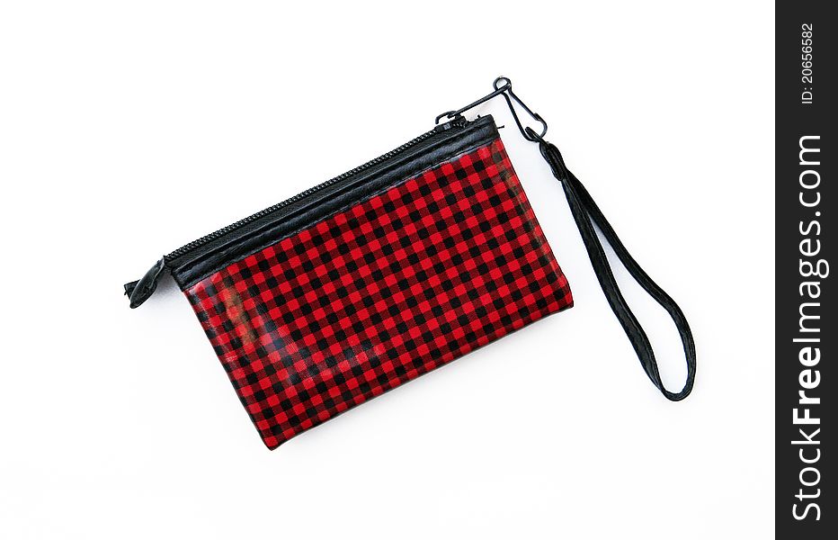 Red and Black checkered wallet purse isolated on white background