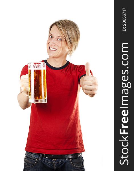 Happy Young Man Holding Beer