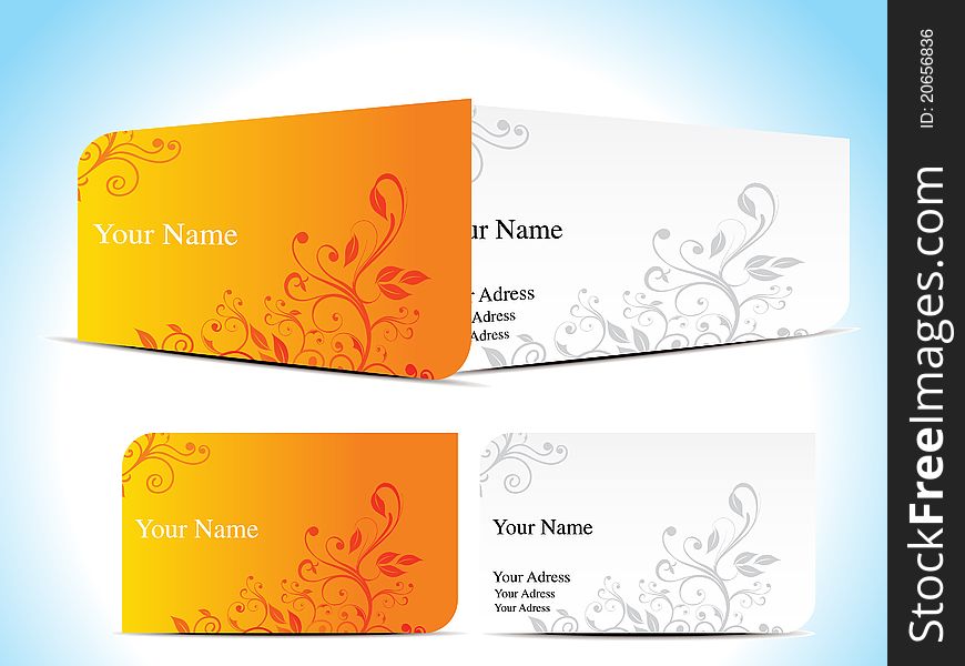 Abstract orange  business card with floral  illustration