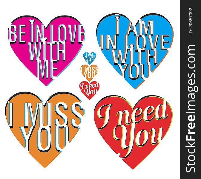 Vector cool inscriptions set about love